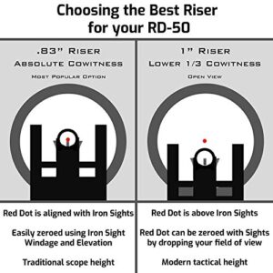 AT3 Tactical RD-50 PRO Red Dot Sight with 1" Riser - for Lower 1/3 Cowitness with Iron Sights - 2 MOA Compact Red Dot Scope