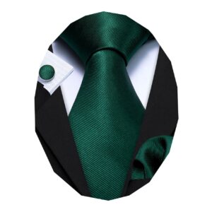 Barry.Wang Emerald Green Man Tie Set Solid Silk Necktie Cufflinks Handerchief Stain Formal St. Patrick's Day