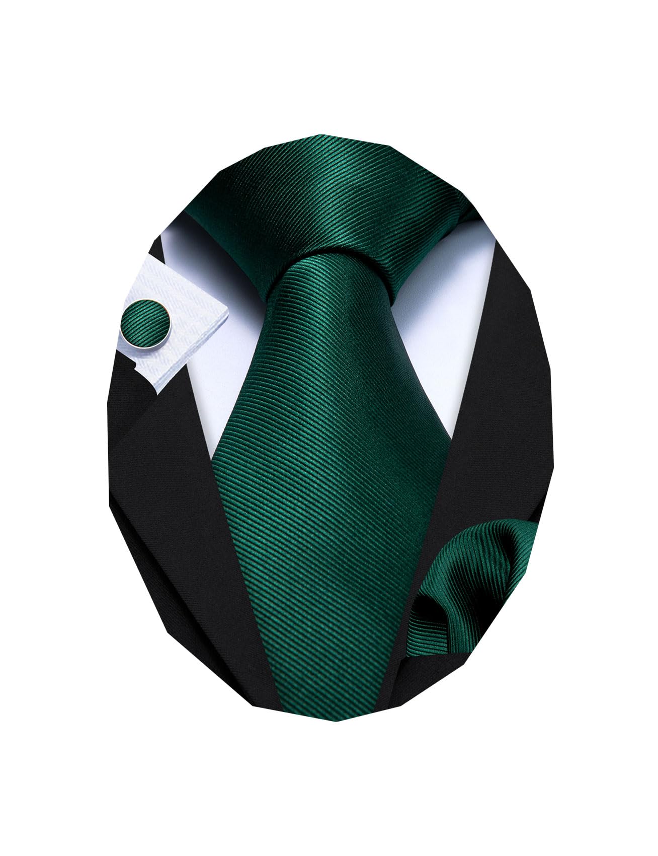 Barry.Wang Emerald Green Man Tie Set Solid Silk Necktie Cufflinks Handerchief Stain Formal St. Patrick's Day