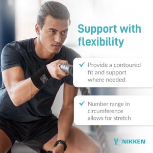 Nikken KenkoTherm® Wrist Wrap Medium 1825 Black - Thin Ceramic Reflective Fibers that reflects heat from your body to provide a gentle warming effect for tired or tight muscles Weightlifting , Boxing - Support Wrap - Compression, Support