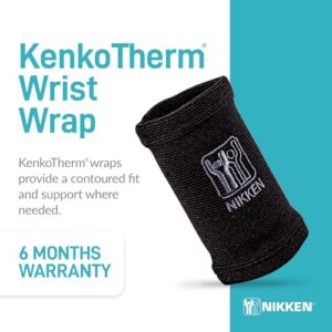 Nikken KenkoTherm® Wrist Wrap Medium 1825 Black - Thin Ceramic Reflective Fibers that reflects heat from your body to provide a gentle warming effect for tired or tight muscles Weightlifting , Boxing - Support Wrap - Compression, Support