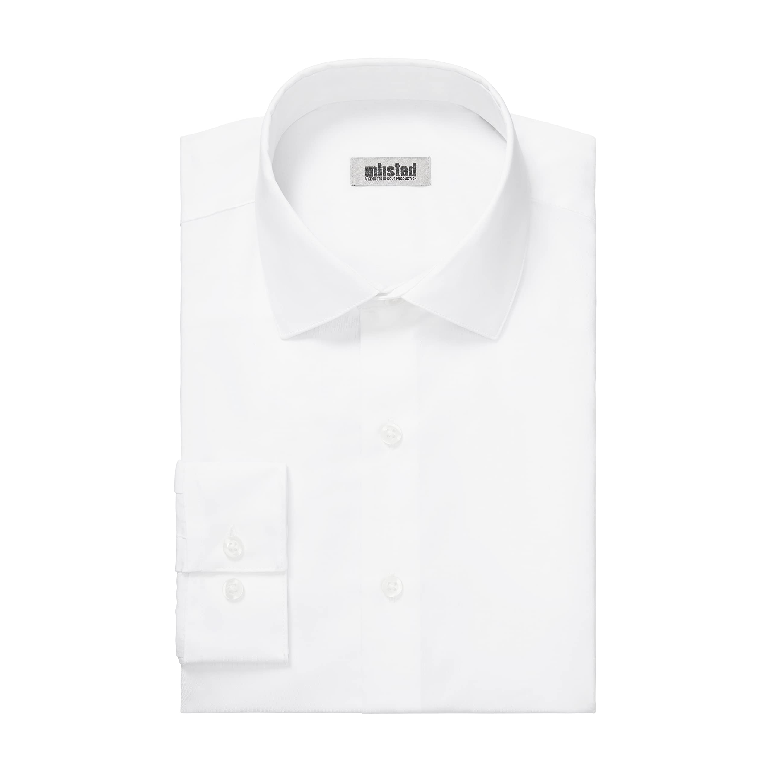 UNLISTED Men's Dress Shirt Slim Fit Solid, White, 15"-15.5" Neck 34"-35" Sleeve