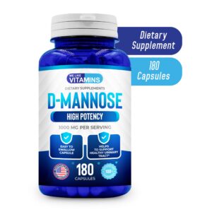 We Like Vitamins D-Mannose Capsules 1000mg per Serving - 180 Easy to Swallow Veggie Capsules - Cranberry D Mannose Supplement Helps Support Bladder and Urinary Tract Health