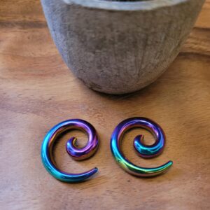 Zaya Body Jewelry Pair Rainbow Anodized Stainless Steel Ear Spirals Tapers Gauges 00g 0g 2g 4g (0g)