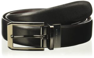 perry ellis mens portfolio 2-tone reversible with genuine leather, matte, shine buckle (sizes 30-42 inches) belt, blk20, 36 us