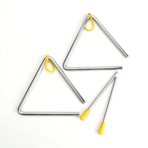 foraineam 2 pack 5 inch hand percussion instrument triangles with striker musical steel triangle music percussion triangle instrument