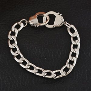 HOUSWEETY 1pc Stainless Steel Figaro Chain Handcuff Bracelet