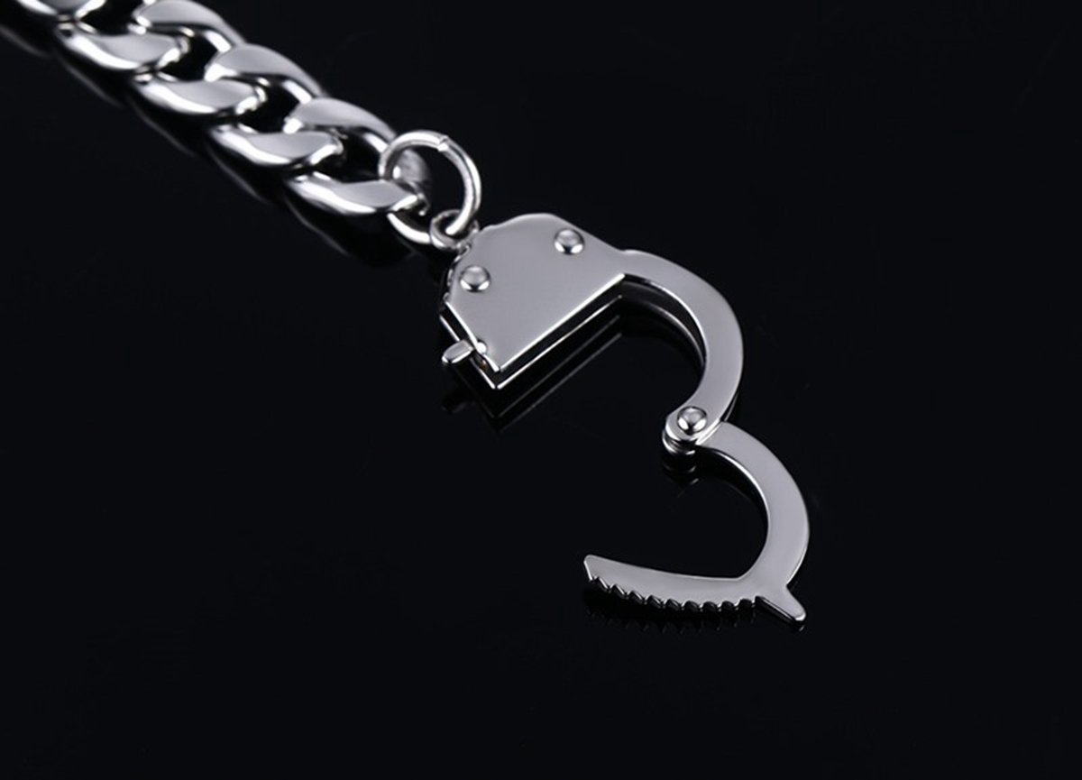 HOUSWEETY 1pc Stainless Steel Figaro Chain Handcuff Bracelet