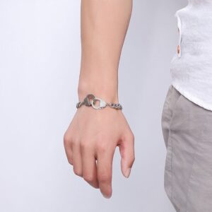 HOUSWEETY 1pc Stainless Steel Figaro Chain Handcuff Bracelet