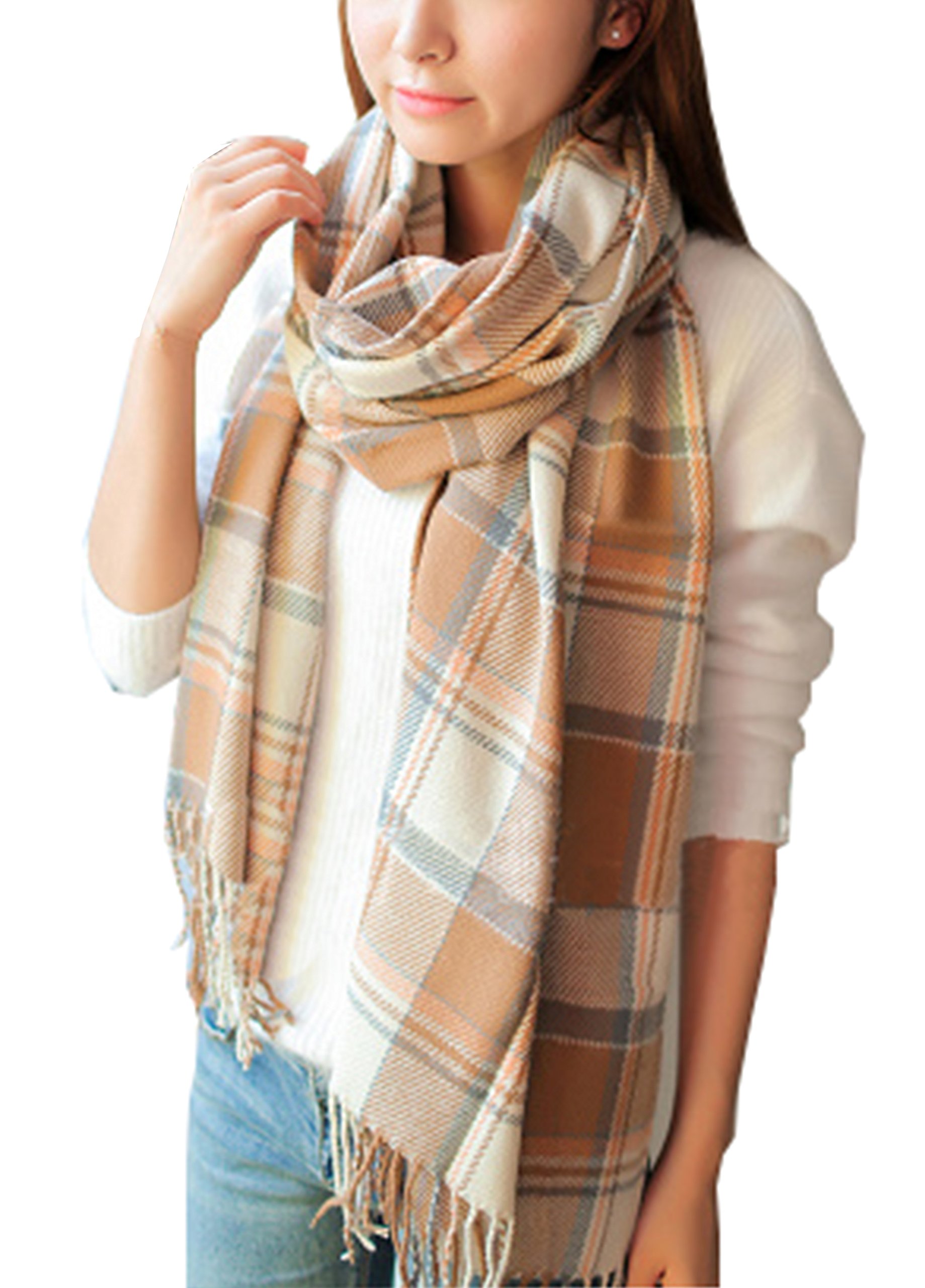 Wander Agio Womens Scarves Warm Long Shawl Wraps Wool Large Scarf Gird Beige