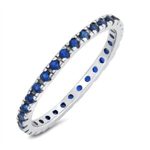 2mm stackable full eternity wedding engagement band 925 sterling silver simulated deep blue sapphire cz, size-7