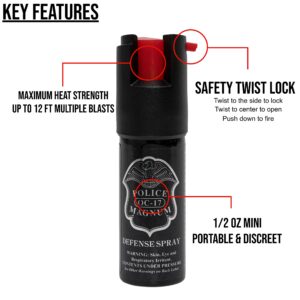 POLICE MAGNUM Mini Pepper Spray Self Defense Pocket Size Protection- Made in The USA (6 Pack 1/2 oz Safety Lock)