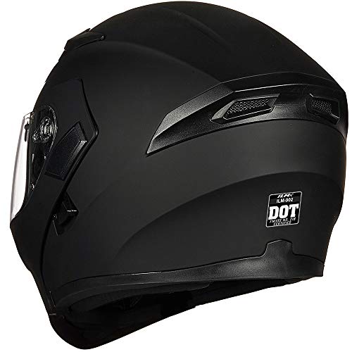 ILM Motorcycle Dual Visor Flip up Modular Full Face Helmet DOT 6 Colors Model 902 (XL, Matte Black)