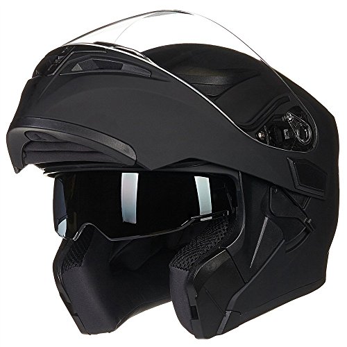 ILM Motorcycle Dual Visor Flip up Modular Full Face Helmet DOT 6 Colors Model 902 (XL, Matte Black)