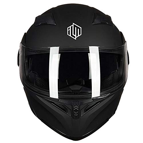 ILM Motorcycle Dual Visor Flip up Modular Full Face Helmet DOT 6 Colors Model 902 (XL, Matte Black)