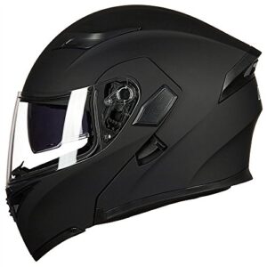 ILM Motorcycle Dual Visor Flip up Modular Full Face Helmet DOT 6 Colors Model 902 (XL, Matte Black)