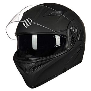 ILM Motorcycle Dual Visor Flip up Modular Full Face Helmet DOT 6 Colors Model 902 (XL, Matte Black)