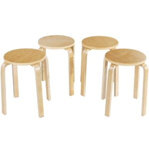 COSTWAY Stackable Bentwood Stools Set of 4, 18-Inch Height Backless Counter Chairs with Round Top, Anti-Slip Felt Pad, Portable School Stool for Dining Room, Kitchen, Classroom, Birch