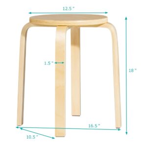 COSTWAY Stackable Bentwood Stools Set of 4, 18-Inch Height Backless Counter Chairs with Round Top, Anti-Slip Felt Pad, Portable School Stool for Dining Room, Kitchen, Classroom, Birch