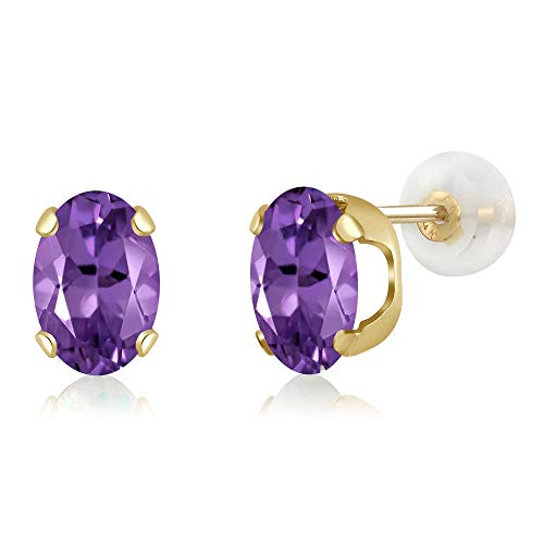 Gem Stone King 14K Yellow or White Gold 8X6MM Oval Gemstone Birthstone Stud Earrings | Oval Gold Earrings For Women