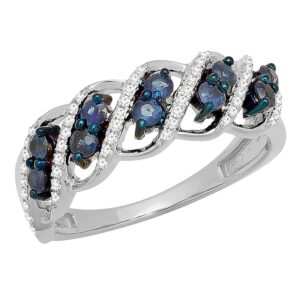 dazzlingrock collection round blue sapphire & white diamond engagement ring for women (0.16 ctw, color i-j, clarity i2-i3) in 10k white gold size 10