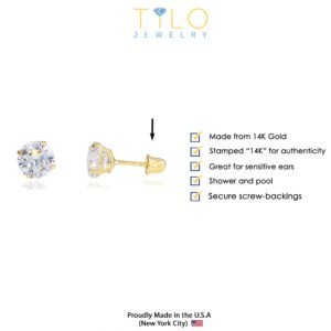 14k Yellow Gold Solitaire Round Cubic Zirconia Stud Earrings in Secure Screw-backs (3mm)…