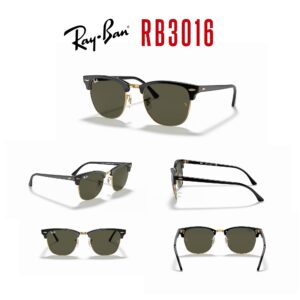 Ray-Ban RB3016 CLUBMASTER 990/58 49M Clubmaster Havana/Green Polarized Round Sunglasses For Men For Women + BUNDLE with Designer iWear Eyewear Kit