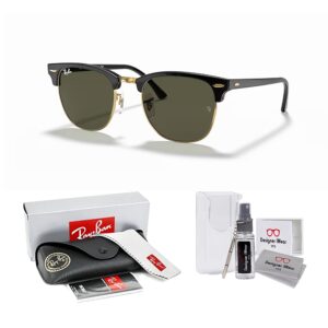 Ray-Ban RB3016 CLUBMASTER 990/58 49M Clubmaster Havana/Green Polarized Round Sunglasses For Men For Women + BUNDLE with Designer iWear Eyewear Kit