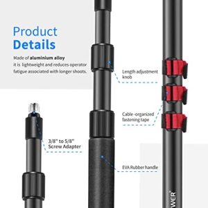 NEEWER NW-7000 Microphone Boom Arm, 3 Section Extendable Handheld Mic Arm with 3/8" & 3/8" to 5/8" Screw Adapter, 3ft to 8ft Adjustable Length,Auxiliary