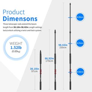 NEEWER NW-7000 Microphone Boom Arm, 3 Section Extendable Handheld Mic Arm with 3/8" & 3/8" to 5/8" Screw Adapter, 3ft to 8ft Adjustable Length,Auxiliary