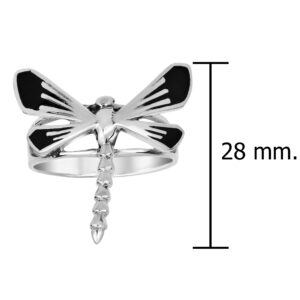 CUTE! Dragonfly Wings Inlay Reconstructed Black Onyx .925 Sterling Silver Ring (9)