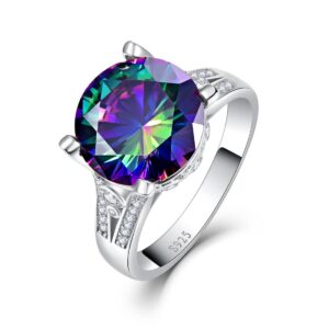 merthus 12x12mm round simulated mystic rainbow topaz 925 sterling silver big stone chunky cocktail ring for women size 7