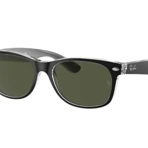 Ray-Ban RB2132 NEW WAYFARER Square Sunglasses For Men For Women + BUNDLE with Designer iWear Eyewear Kit (Black on Transparent/Crystal Lens G-15 Green)