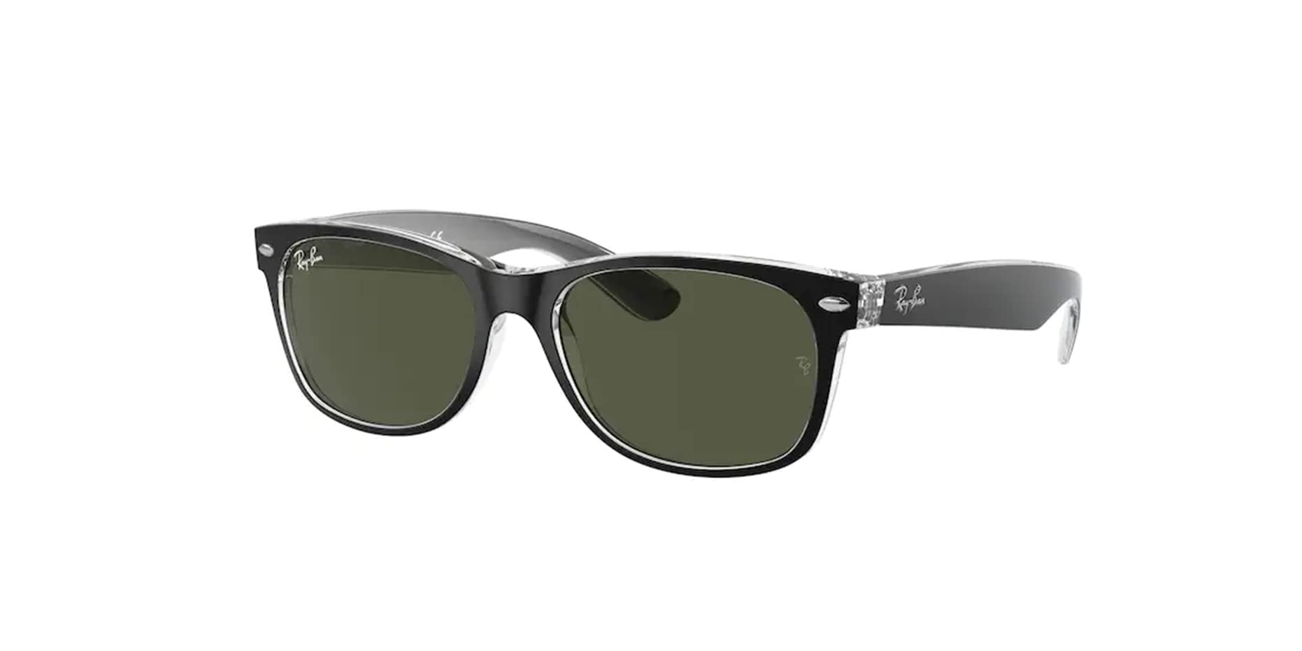 Ray-Ban RB2132 NEW WAYFARER Square Sunglasses For Men For Women + BUNDLE with Designer iWear Eyewear Kit (Black on Transparent/Crystal Lens G-15 Green)