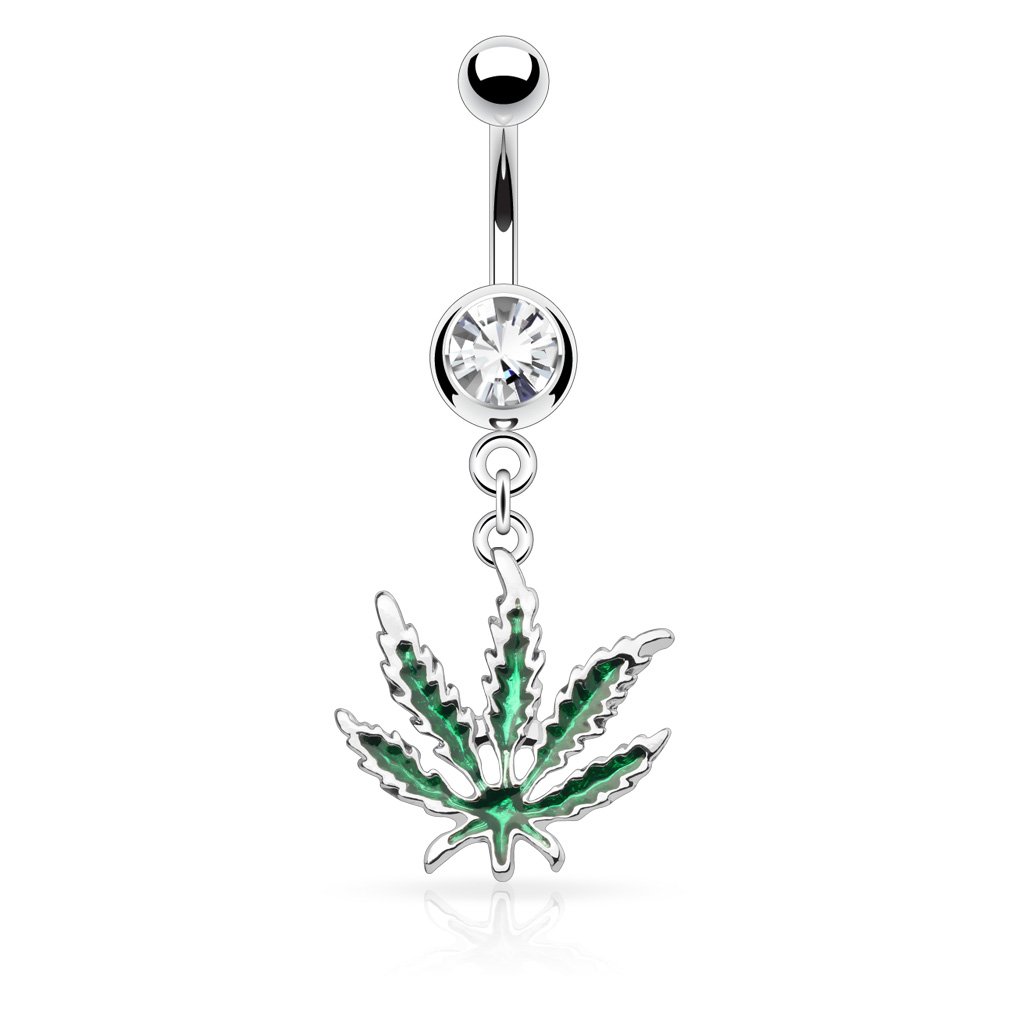 Dynamique Pot Leaf Dangle 316L Surgical Steel Belly Button Ring