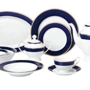 Lorren Home Trends Midnight-57 57 Piece Dinnerware Set-Bone China Service for 8 People-Midnight, Blue