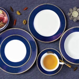 Lorren Home Trends Midnight-57 57 Piece Dinnerware Set-Bone China Service for 8 People-Midnight, Blue