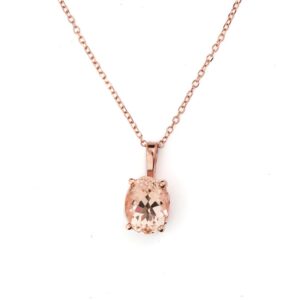 14k Rose Gold Morganite Pendant Necklace, 18" (8x6mm Oval Moragnite)