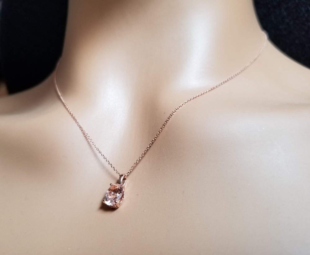 14k Rose Gold Morganite Pendant Necklace, 18" (8x6mm Oval Moragnite)