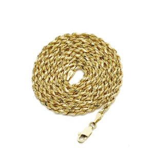 14k yellow gold 3mm 26" solid diamond cut rope chain necklace with lobster lock