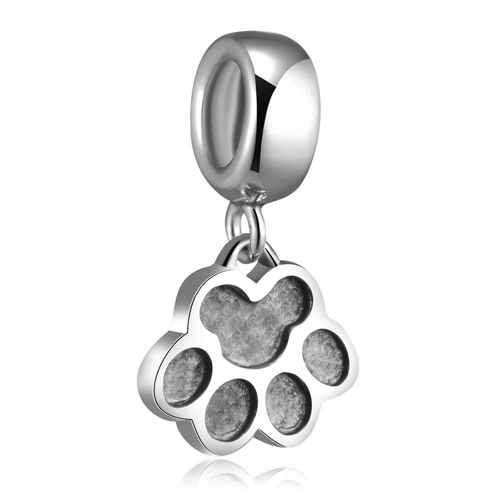 LAMOONY Puppy Dog Paw Dangle Charms 925 Sterling Silver Dog Charm Pet Charm Animal Footprint Charm for Diy Charms Bracelets