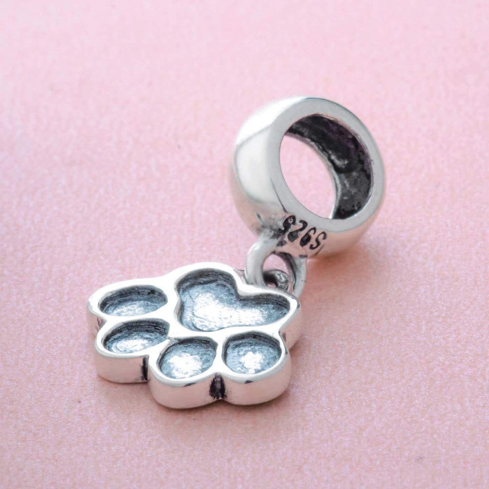 LAMOONY Puppy Dog Paw Dangle Charms 925 Sterling Silver Dog Charm Pet Charm Animal Footprint Charm for Diy Charms Bracelets