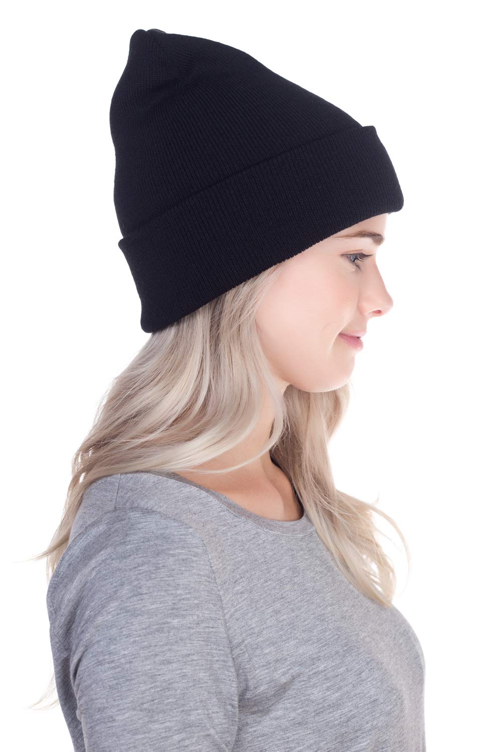 CUFFED PLAIN SKULL BEANIE HAT / CAP | Winter Unisex Knit Hat Toboggan For Men & Women | Unique & Timeless Clothing Accessories By Top Leve, Black