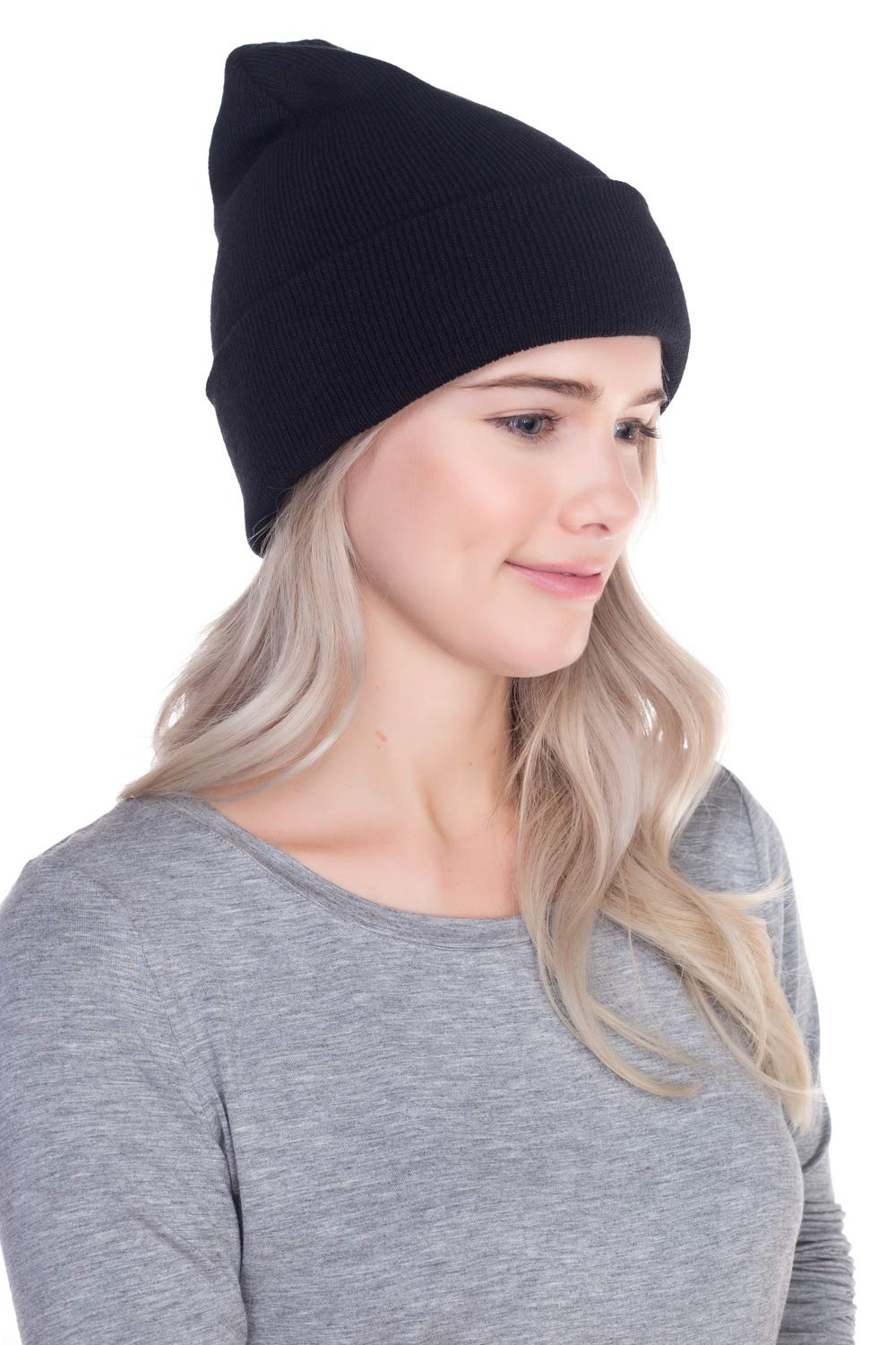 CUFFED PLAIN SKULL BEANIE HAT / CAP | Winter Unisex Knit Hat Toboggan For Men & Women | Unique & Timeless Clothing Accessories By Top Leve, Black