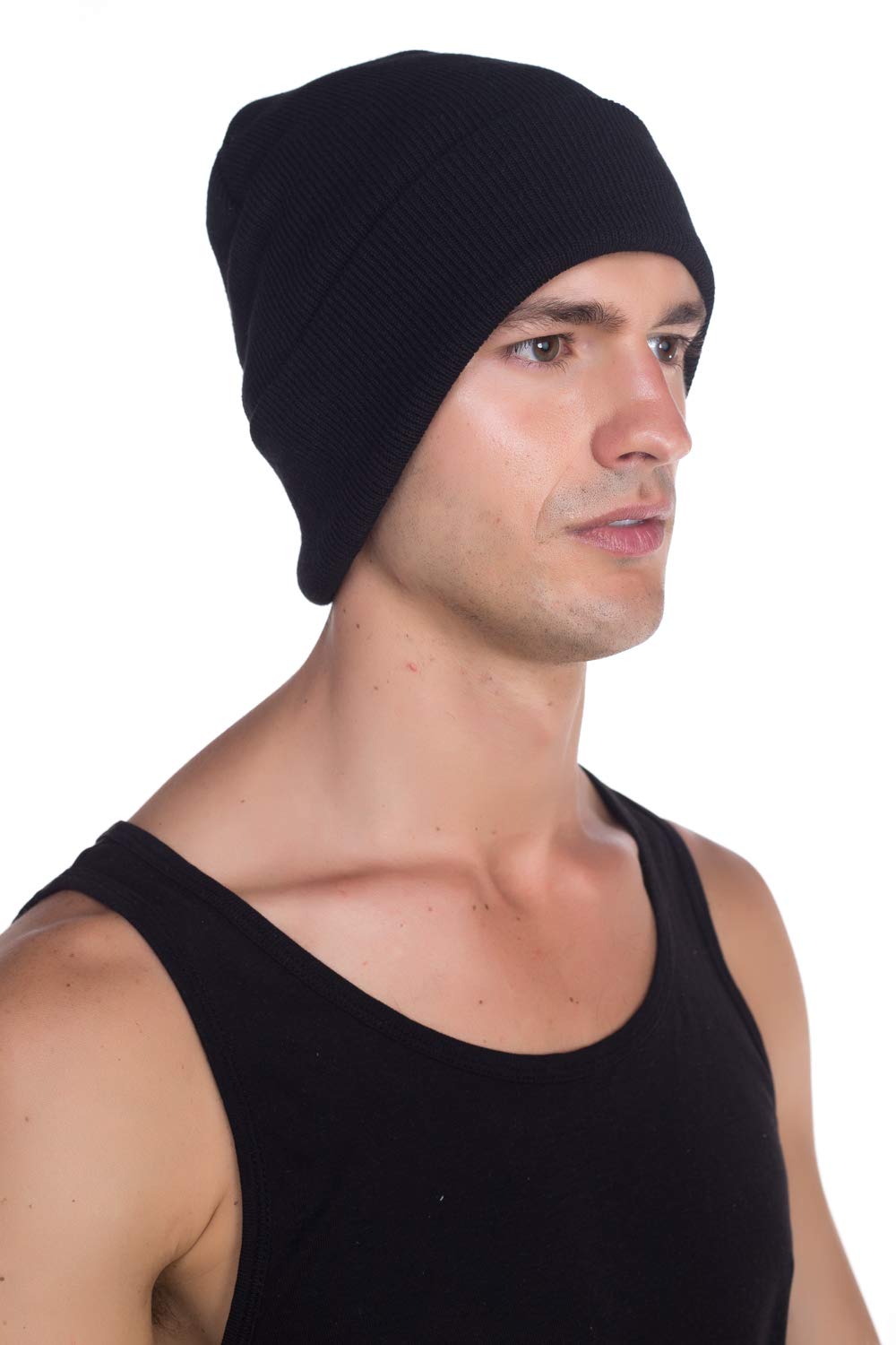 CUFFED PLAIN SKULL BEANIE HAT / CAP | Winter Unisex Knit Hat Toboggan For Men & Women | Unique & Timeless Clothing Accessories By Top Leve, Black