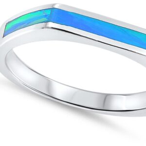 Blue Simulated Opal Angled Wedding Ring New .925 Sterling Silver Thumb Band Size 9