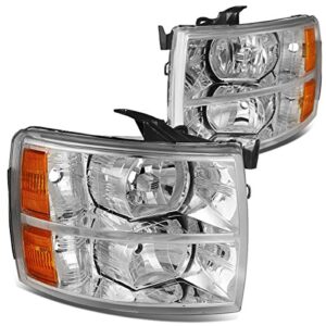 dna motoring hl-oh-csil07-ch-am pair of chrome amber headlights compatible with 07-13 silverado 1500/07-14 silverado 2500 hd 3500