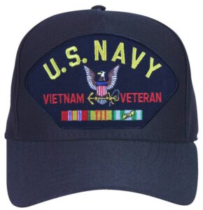 u.s. navy vietnam veteran cap with logo and ribbons ball cap. made in usa