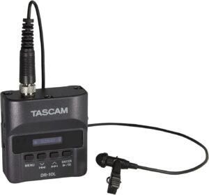 tascam micro portable digital audio recorder with lavalier microphone, av recording, interview recording 24-bit/48 khz bwav file format, black (dr-10l)