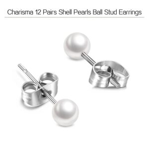 Charisma 5mm Composite Pearl Earrings Round Ball Pearls Stud Earrings Hypoallergenic 12 Pairs Imitation Pearl Earrings Set for Women